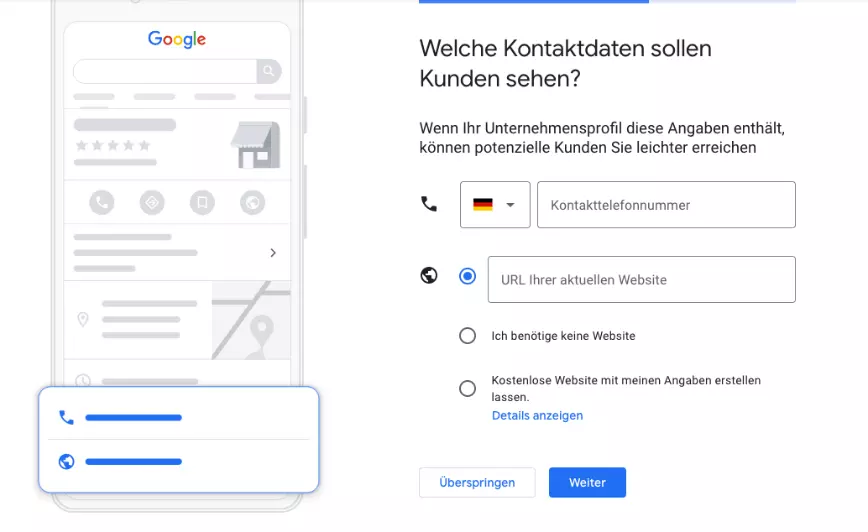 Bei Google My Business anmelden: Kontaktdaten bestimmen