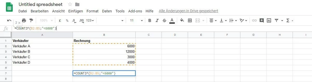 Google Sheets: ZÄHLENWENN-Funktion mit ergänzter Bedingung