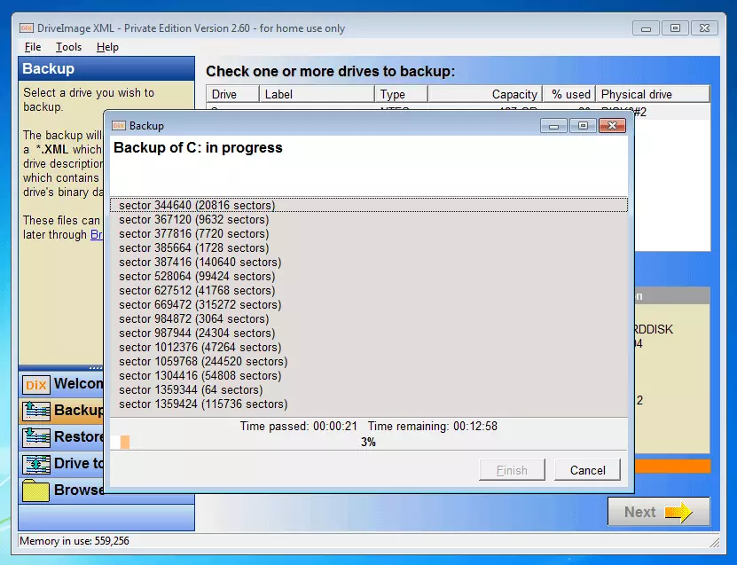 DriveImage XML 2.60: Backup-Prozesse