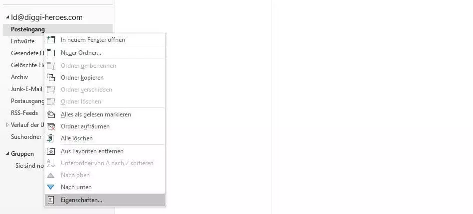 Outlook: Posteingang-Menü