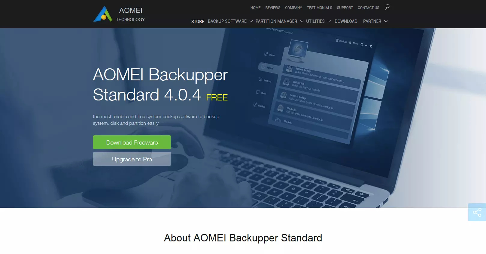 Produkt-Website: Aomei Backupper Standard 4.0.4