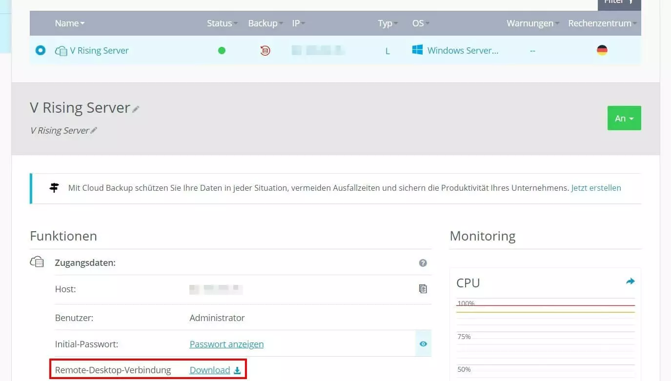 Remote-Desktop-Verbindung: Einrichtung via IONOS Cloud Panel