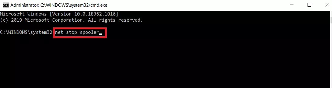 Eingabe des CMD-Befehls „net stop spooler“, um die Druckwarteschlange zu löschen