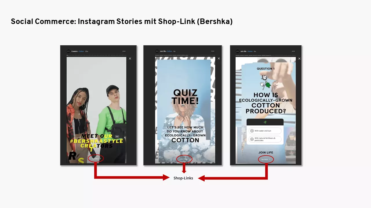 Beispiel zu Social Commerce auf Instagram von Bershka