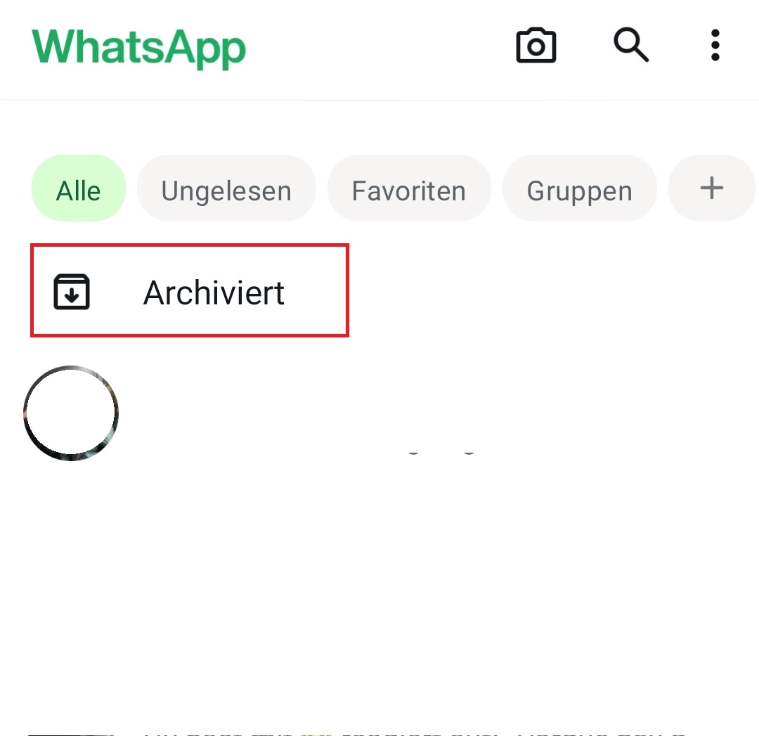 Android-Screenshot von der WhatsApp-Option „Archiviert“