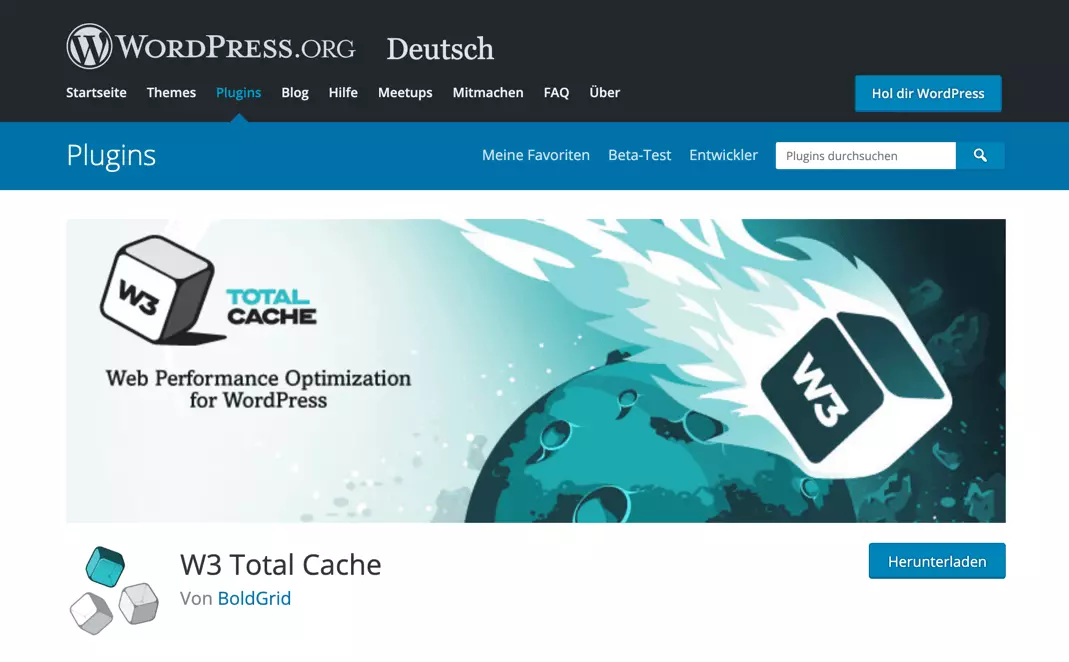 Das WordPress-Caching-Plug-in W3 Total Cache auf WordPress.org