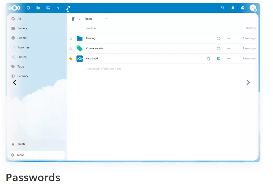 Screenshot von Passwords im Nextcloud App Store