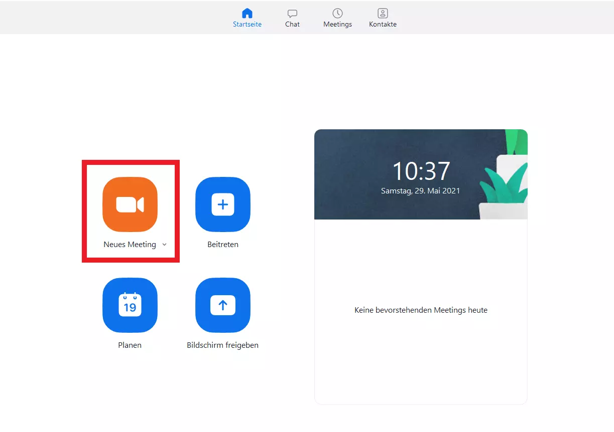 Ein neues Meeting in der Zoom Desktop-App erstellen