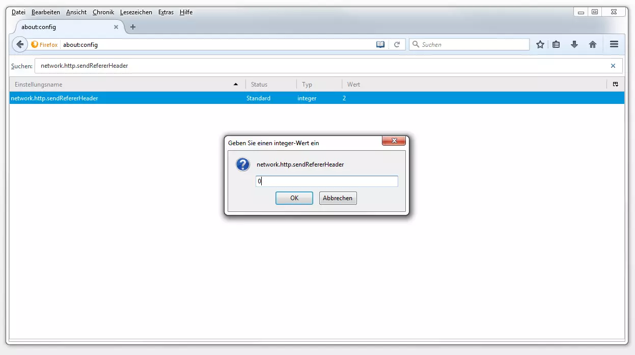 Konfiguration des Parameters network.http.sendRefererHeader