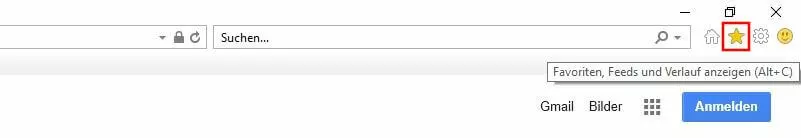 Internet Explorer 11: „Favoriten, Feeds und Verlauf anzeigen“-Button