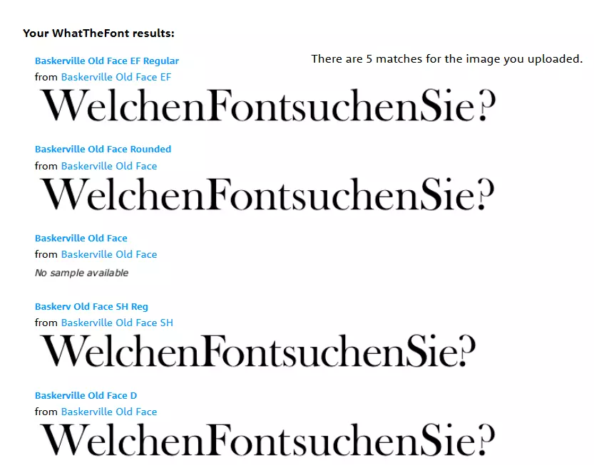 Fünf Fonts aus der Datenbank von WhatTheFont