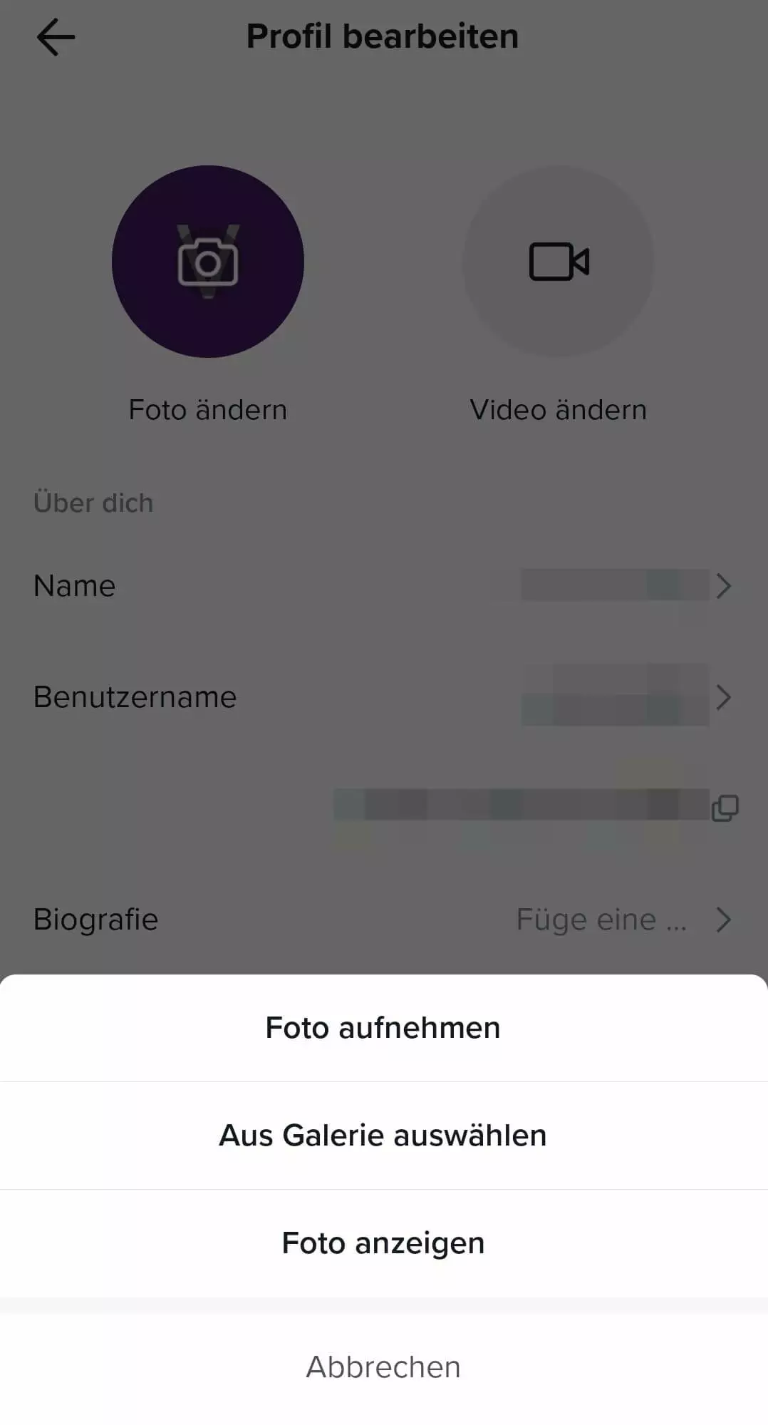 Fotoauswahl im TikTok-Profil