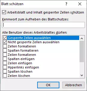 Abbildung des Dialogs „Blatt schützen“ 