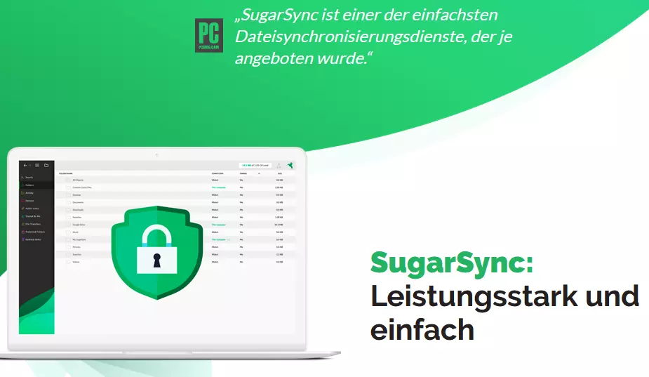 Screenshot der Homepage von SugarSync