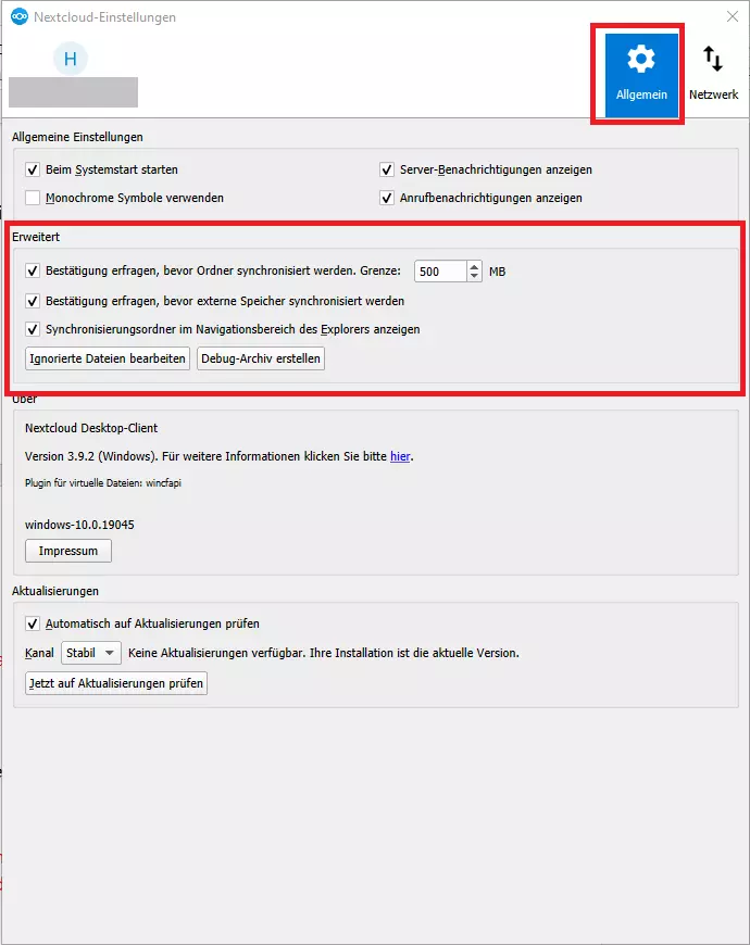 Nextcloud-Client Desktop-App mit erweiterten Einstellungen