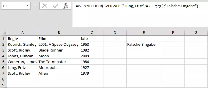 Beispielhafte Kombination in Excel aus WENNFEHLER und SVERWEIS