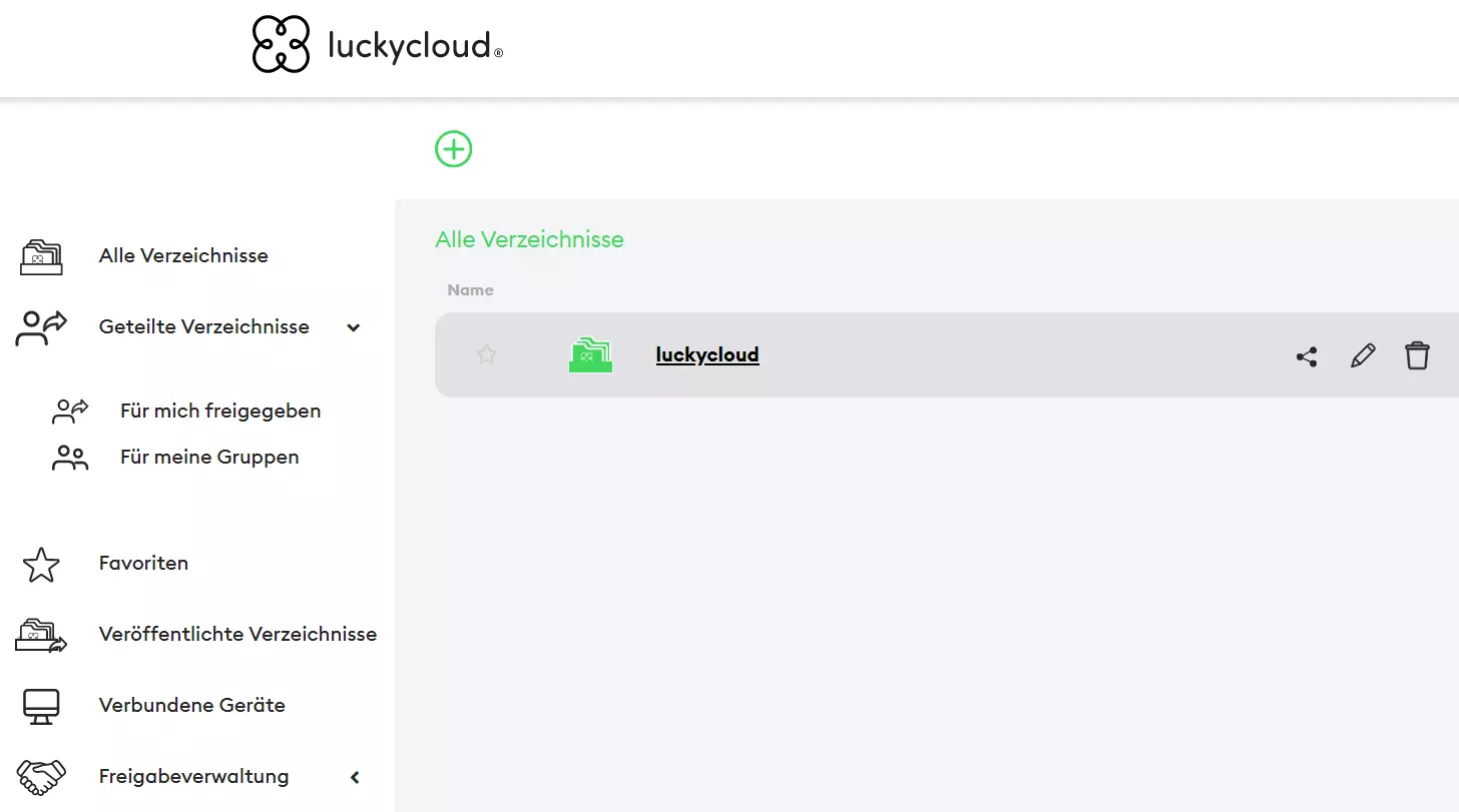 luckycloud: Storage-Übersicht (Webanwendung)