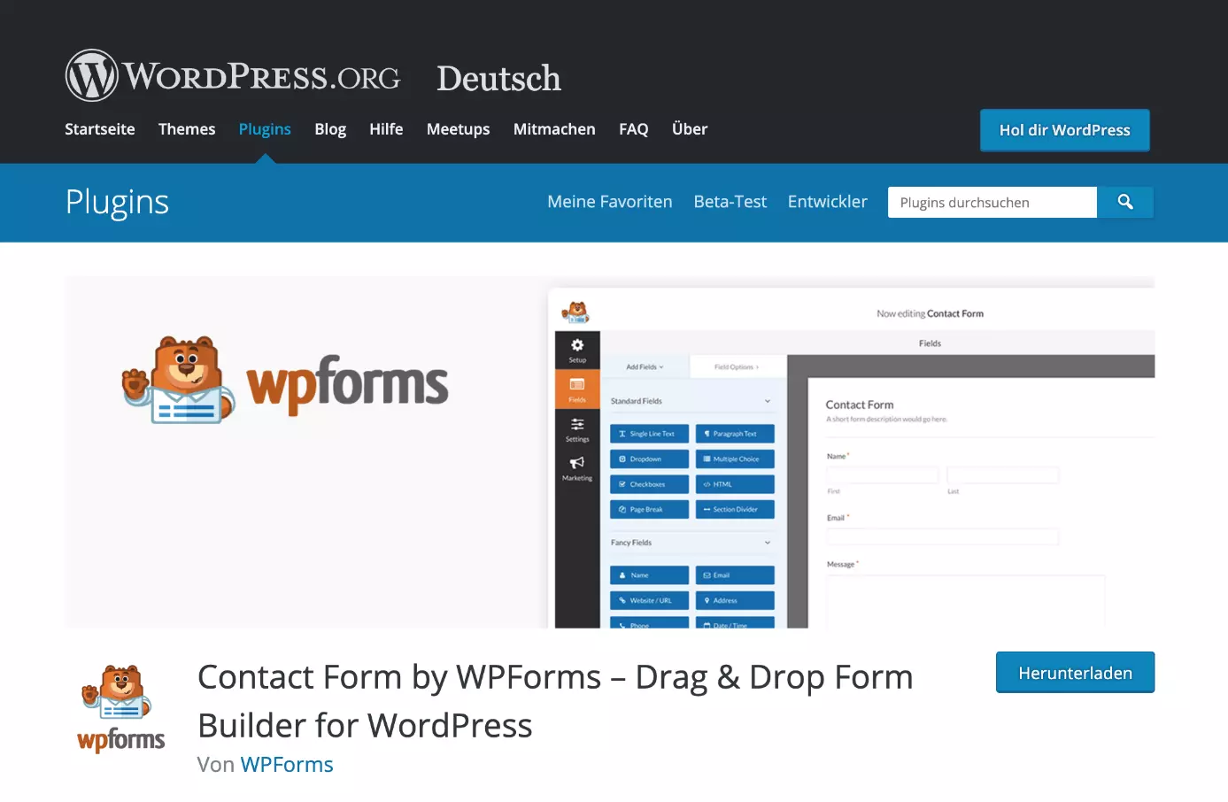 Das WordPress-Formular-Plug-in WPForms auf WordPress.org