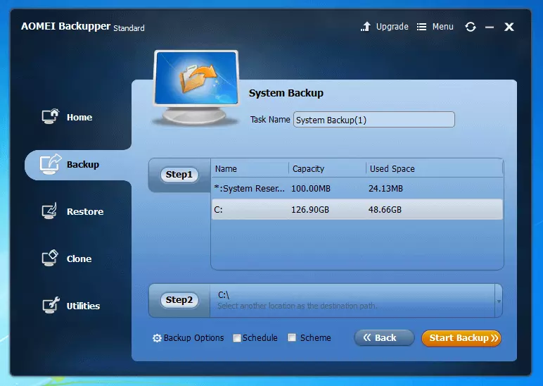 Aomei Backupper Standard 4.0.4: Backup-Setup