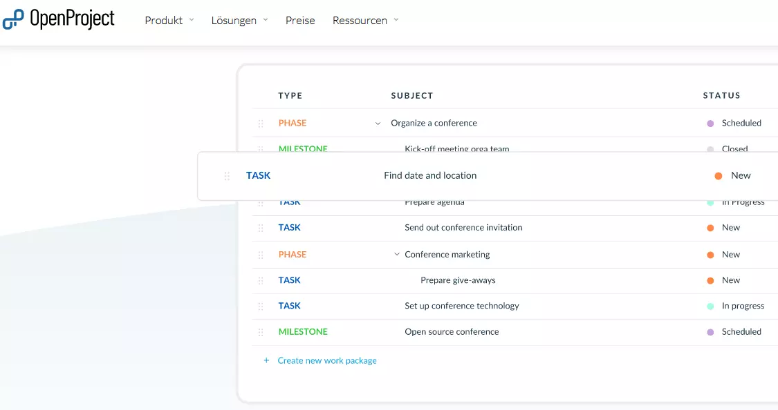 Screenshot von der OpenProject-Website