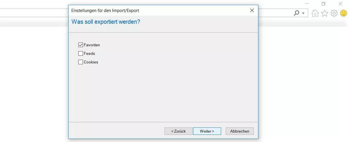 Internet Explorer 11: Definition der Exportdaten