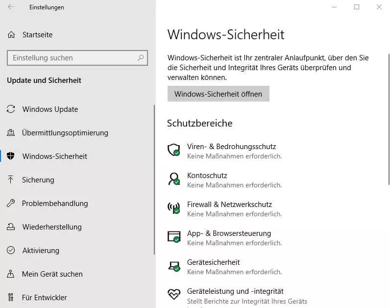 Menü der Windows-Sicherheit