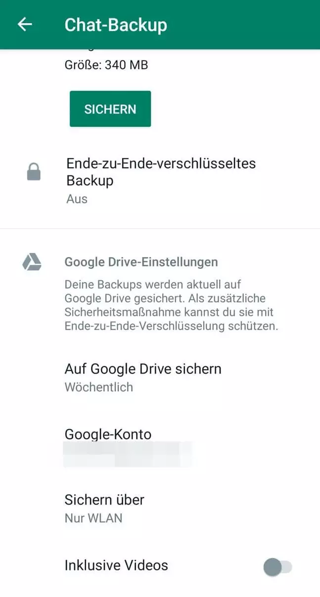 WhatsApp-Einstellungen: Chat-Backup