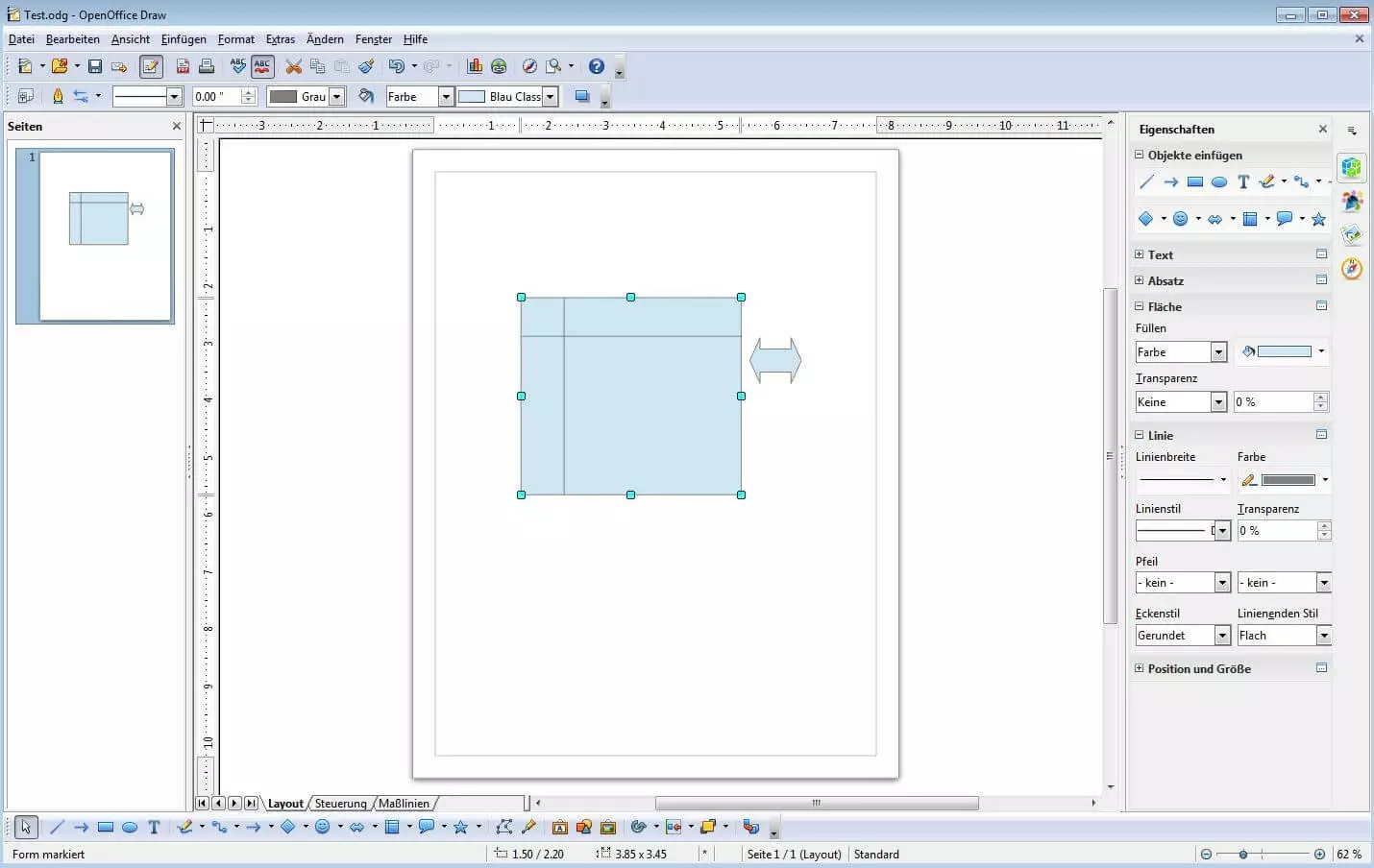 Deutschsprachige Benutzeroberfläche von Apache OpenOffice Draw