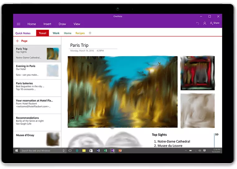 Startseite von OneNote