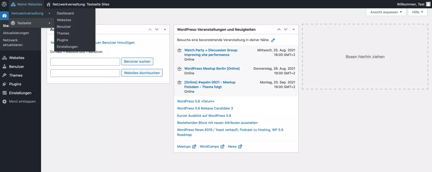 Netzwerk-Dashboard im WordPress-Backend