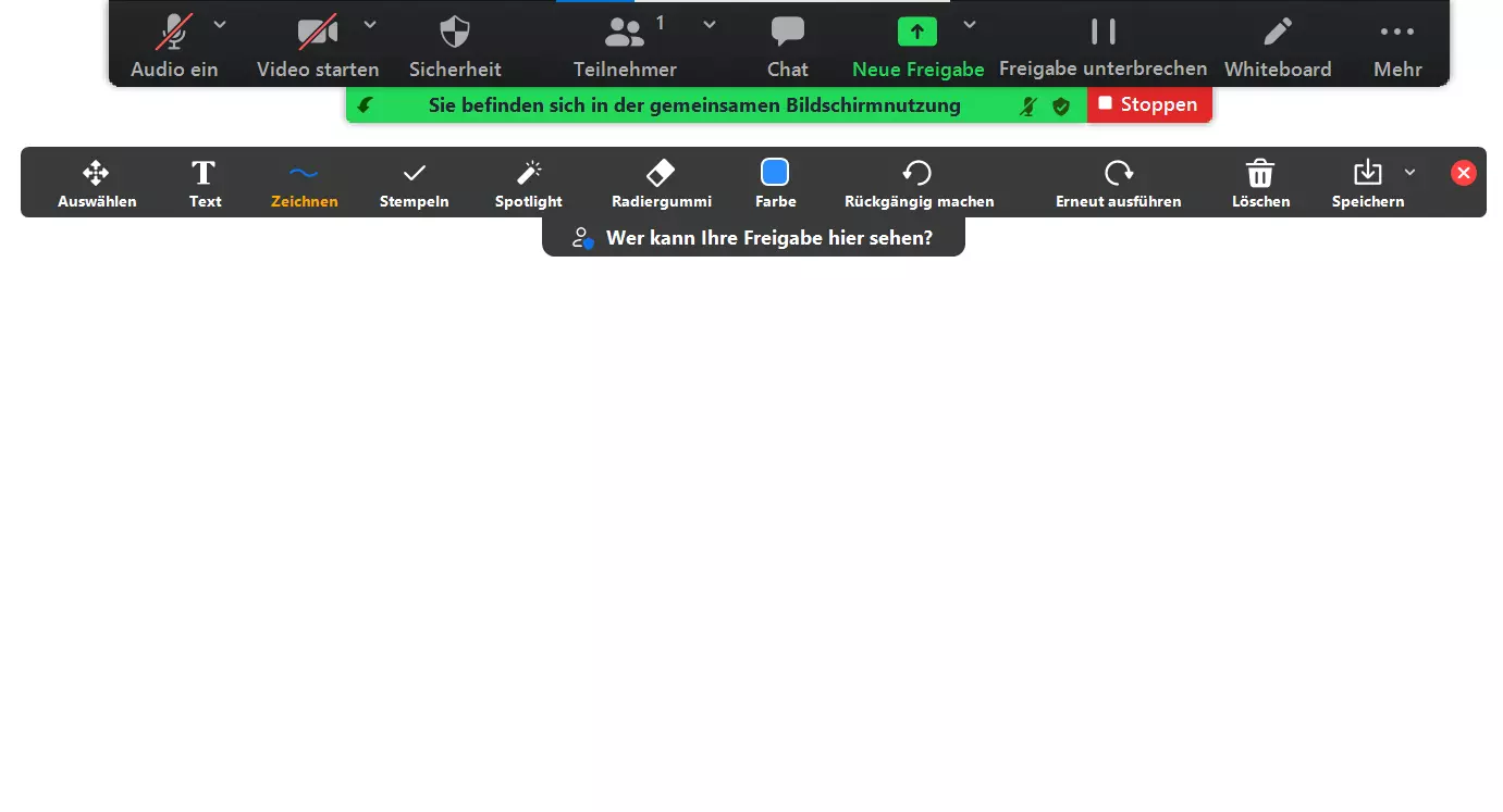 Leeres Zoom-Whiteboard mit Gestaltungsoptionen