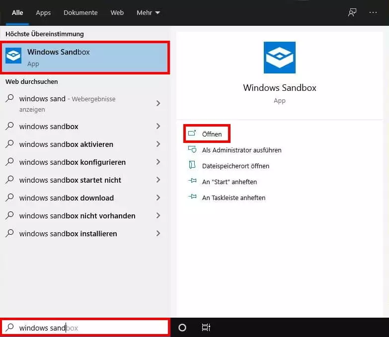 Windows-Sandbox öffnen