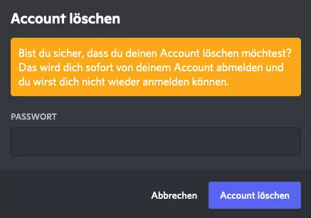 Discord-Account löschen Bestätigung