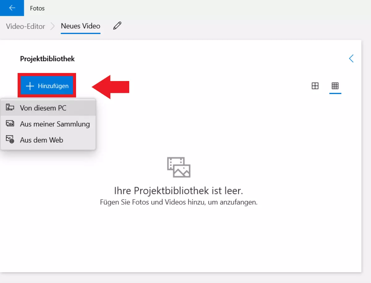 Gehen Sie auf „Hinzufügen“, um das Video zu importieren