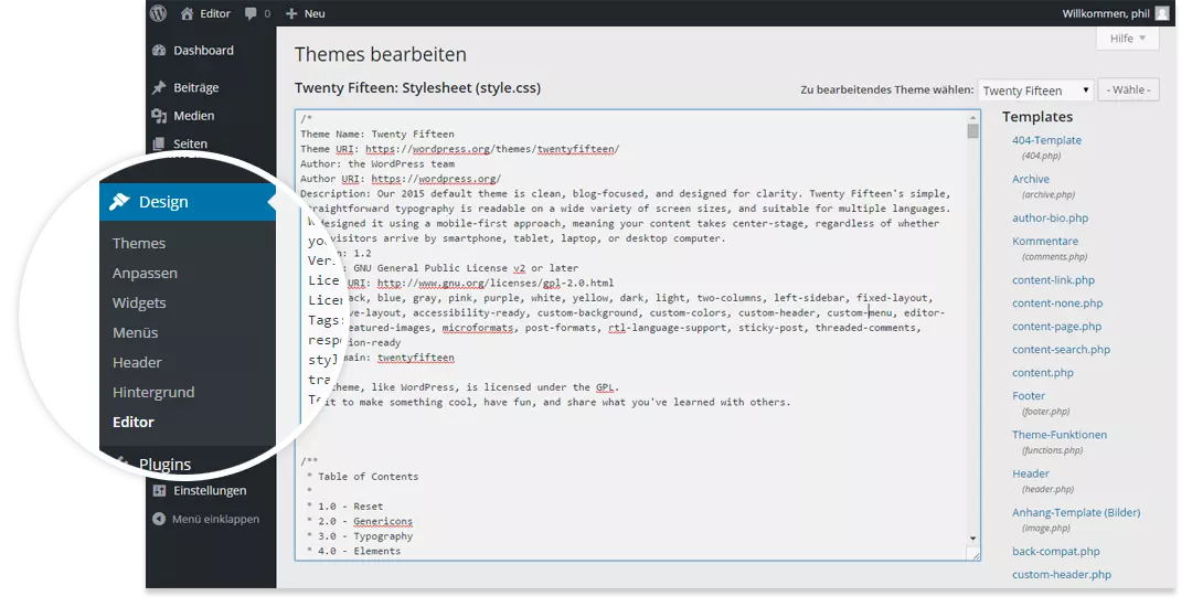 WordPress-Theme- und Plugin-Editor