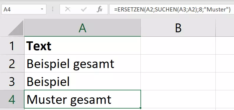 Mit Excel SUCHEN spezifische Textfolgen in bestimmten Positionen ändern