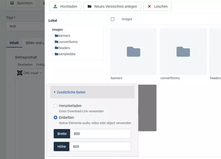 Joomla: Video einbinden via Mediathek