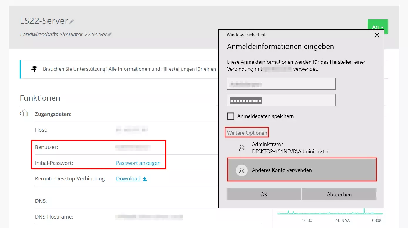 Remote-Anmeldung auf dem LS22-Server