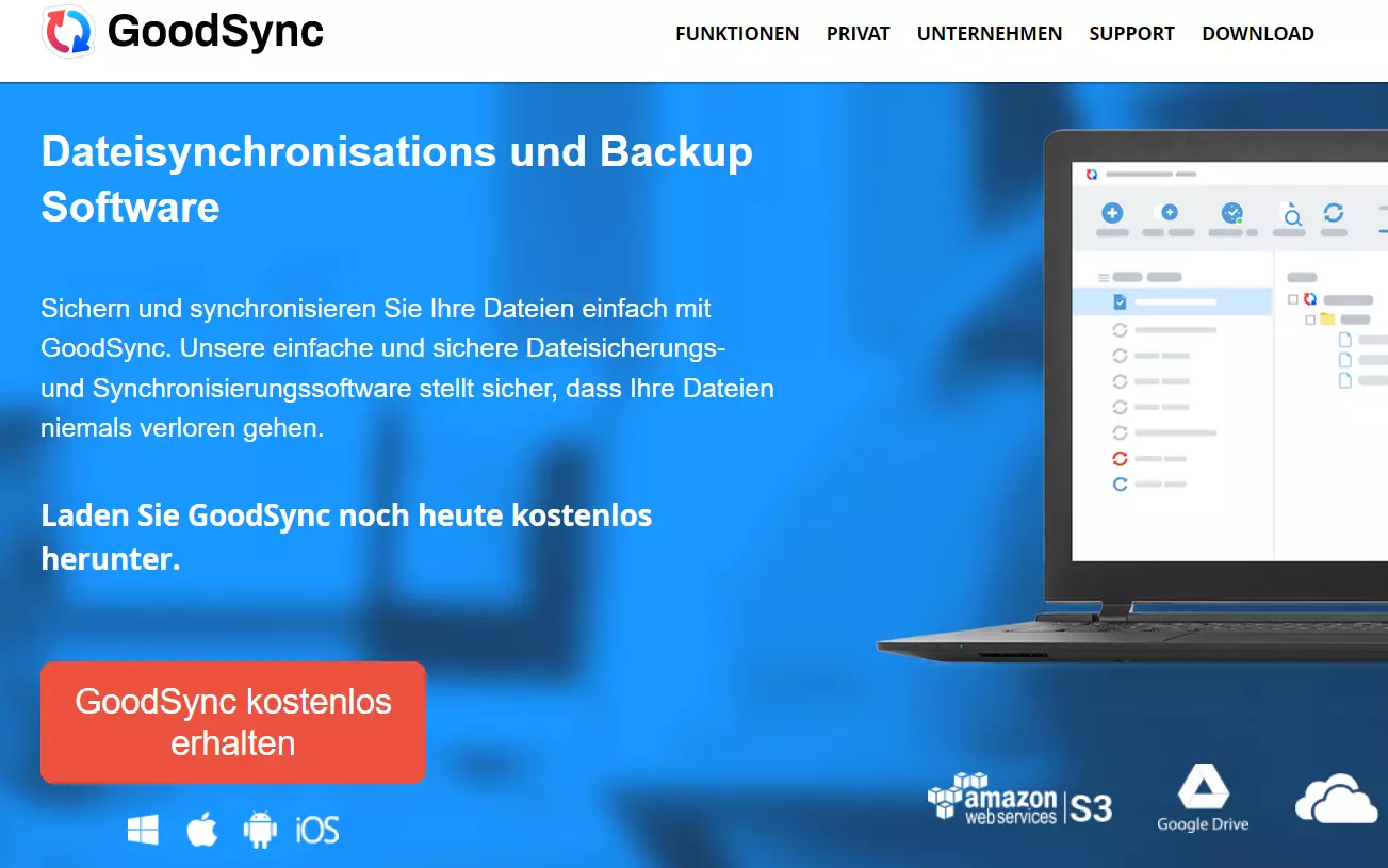 Screenshot von der Goodsync-Startseite