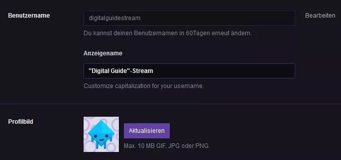 Twitch-Stream: Anzeigename und Profilbild