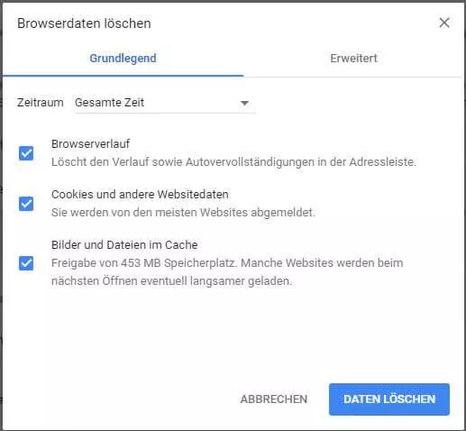 Chrome: Browserdaten löschen