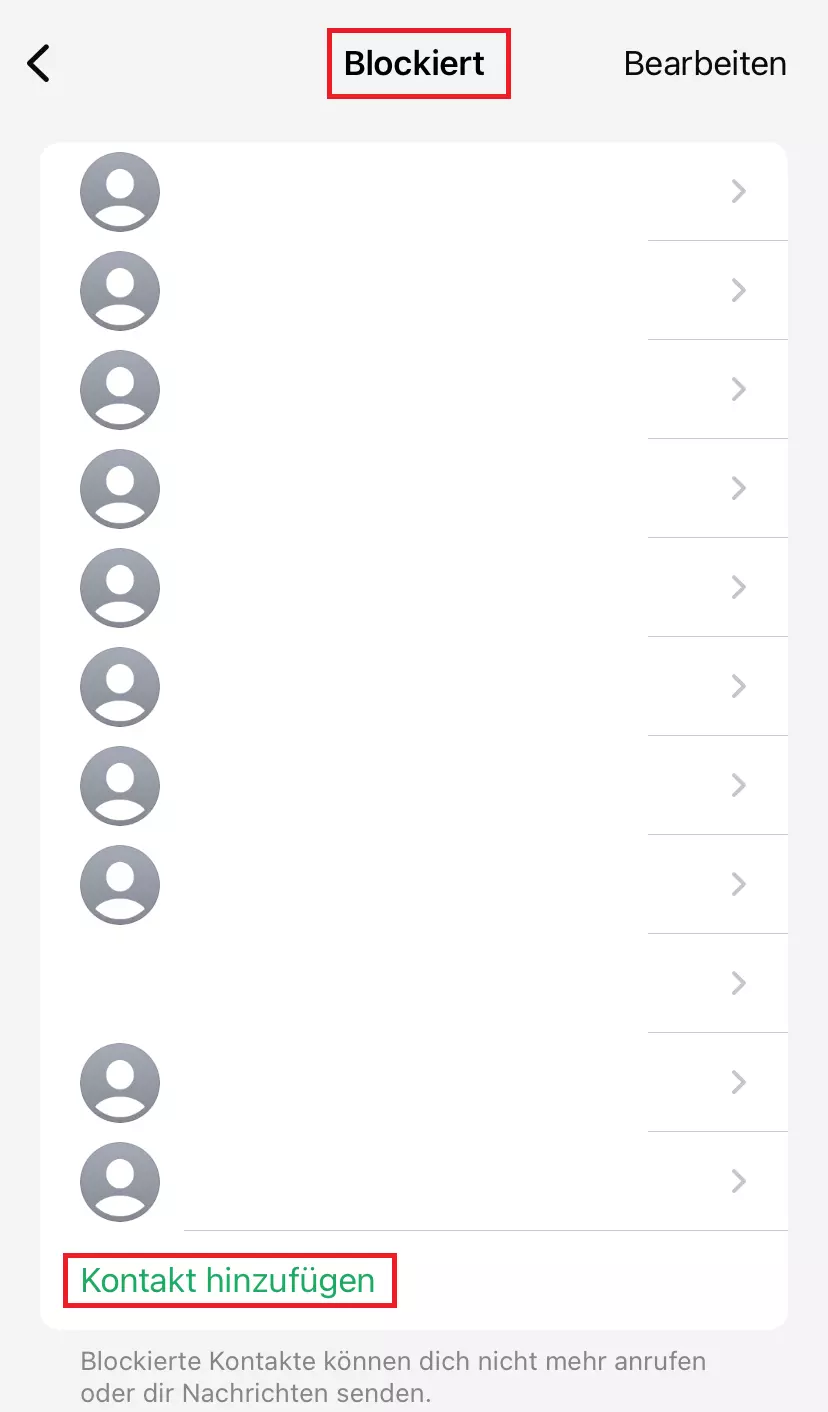 iOS: Das Menü „Blockierte Kontakte“ in WhatsApp