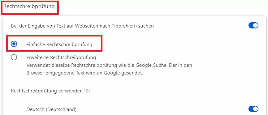 Einfache Rechtschreibprüfung aktivieren in Google Chrome