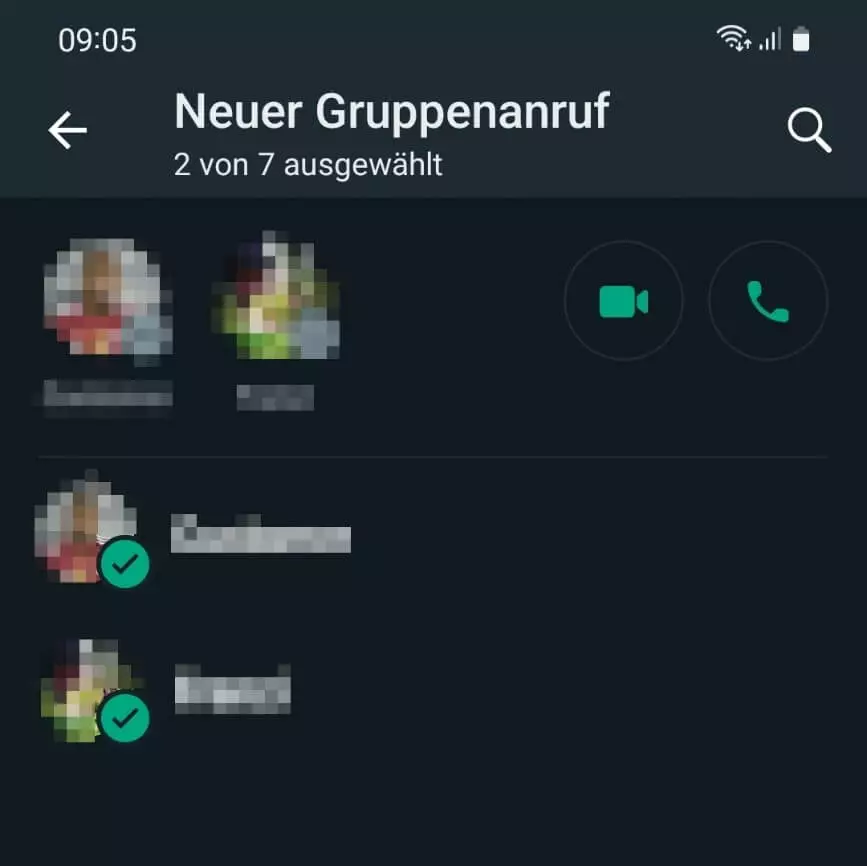 WhatsApp: Auswahl der Kontakte, die am Gruppenanruf teilnehmen sollen