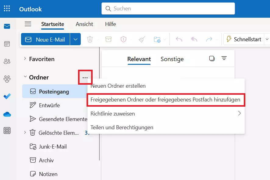 Outlook im Web: Postfach hinzufügen