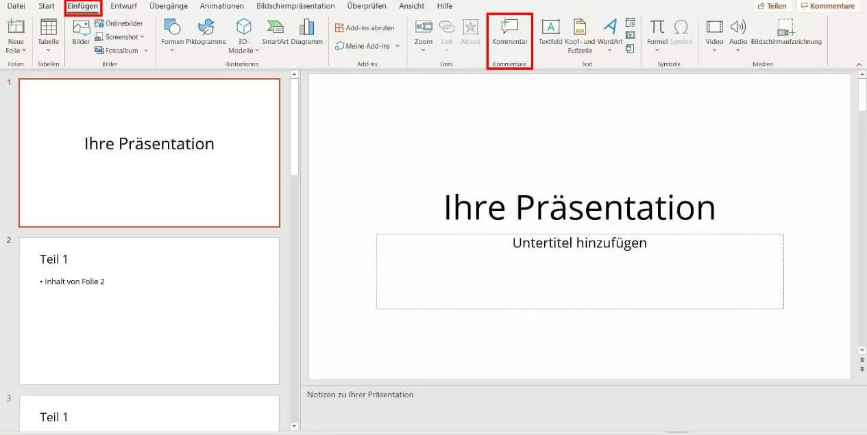 PowerPoint: Kommentarbereich öffnen