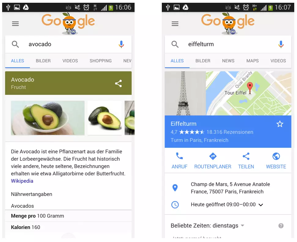 Knowledge Graph in der mobilen Ansicht