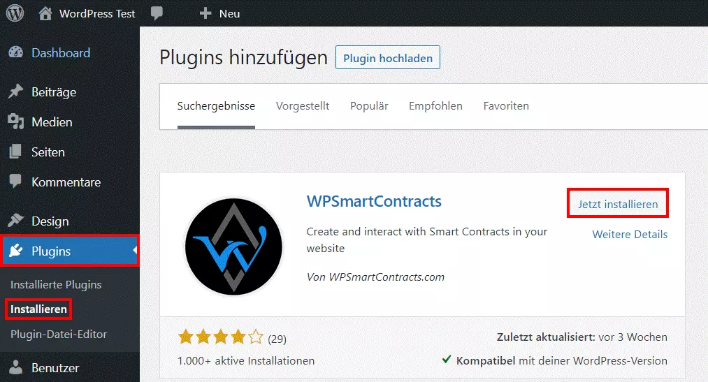 WordPress-Backend: Menü „Plugins hinzufügen“