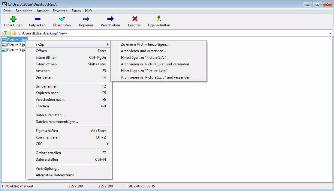 Benutzeroberfläche von 7-Zip