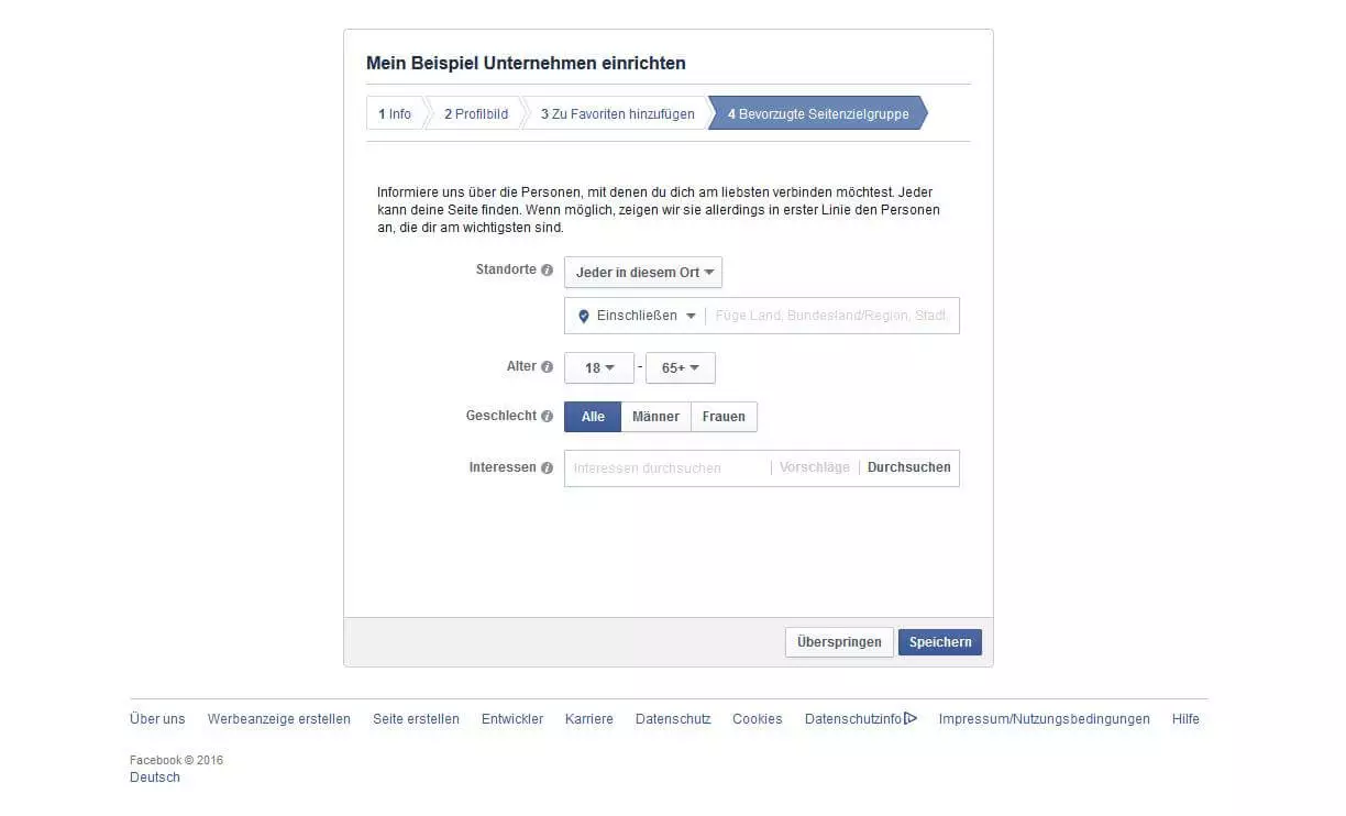 Fanpage einrichten: Zielgruppe festlegen